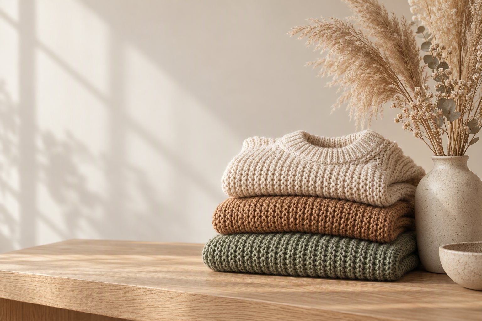 YIHENGGU women's knitwear collection in cream, caramel and sage