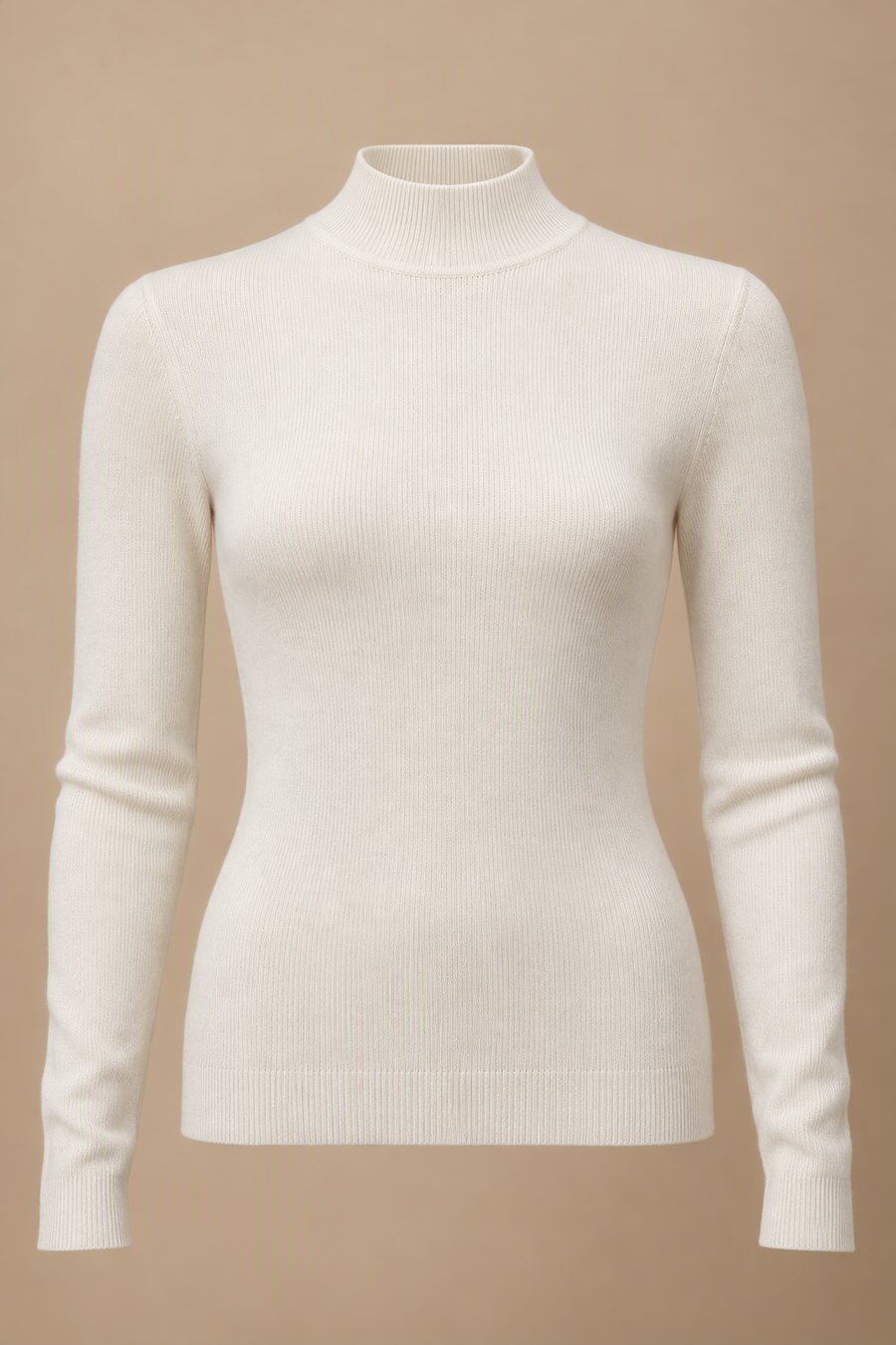 Ivory mock-neck fine-gauge knit top